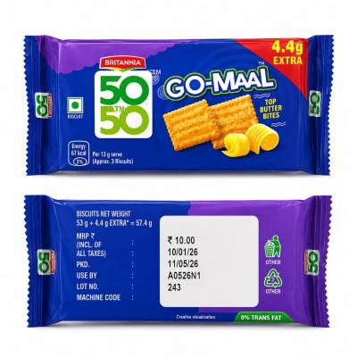 BRITANIYA 50-50 Go MAAL TOP BUTTER BITES BISCUITS - 57.4gm